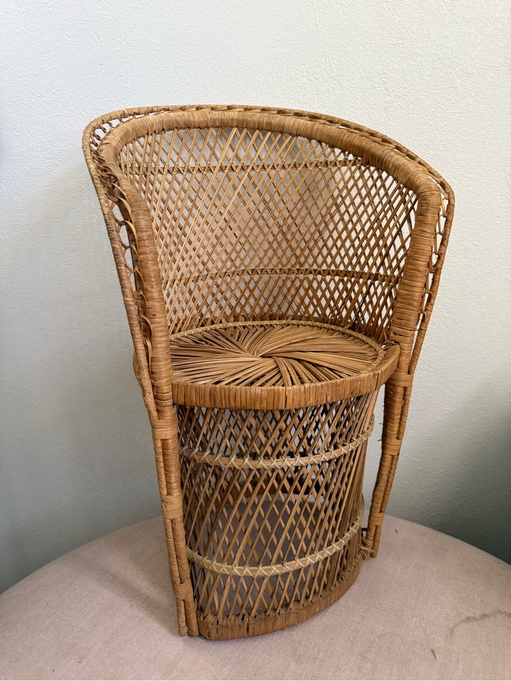 Vintage Woven Rattan Barrel Chair - Natural Tan